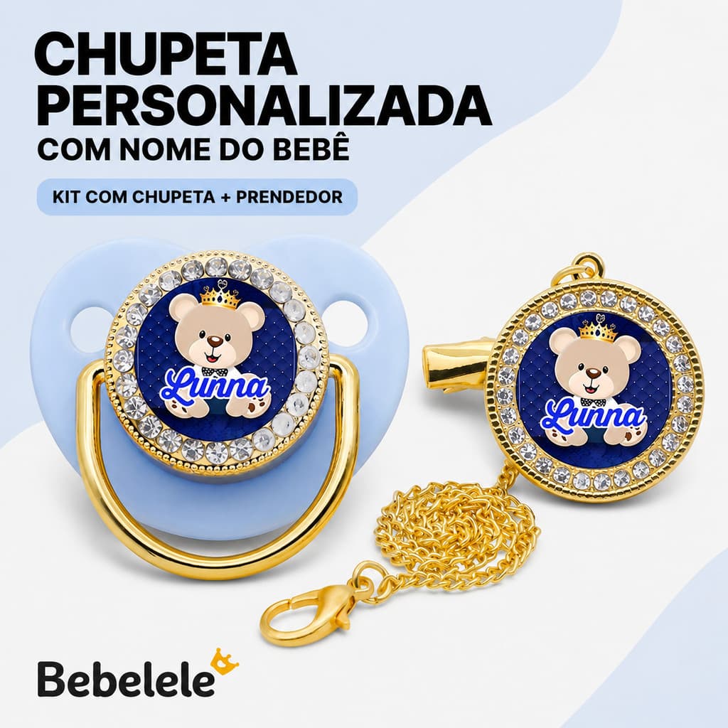 Chupeta azul para meninos, com nome e foto personalizados, presente de aniversário