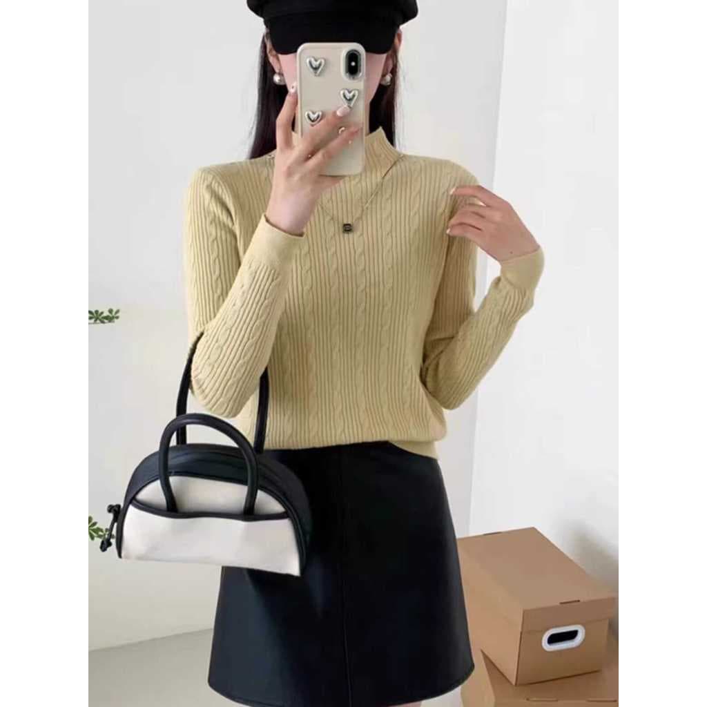 Meia gola alta magro-ajuste interior de manga comprida camisa de fundo de malha feminina primavera outono novo estilo fr