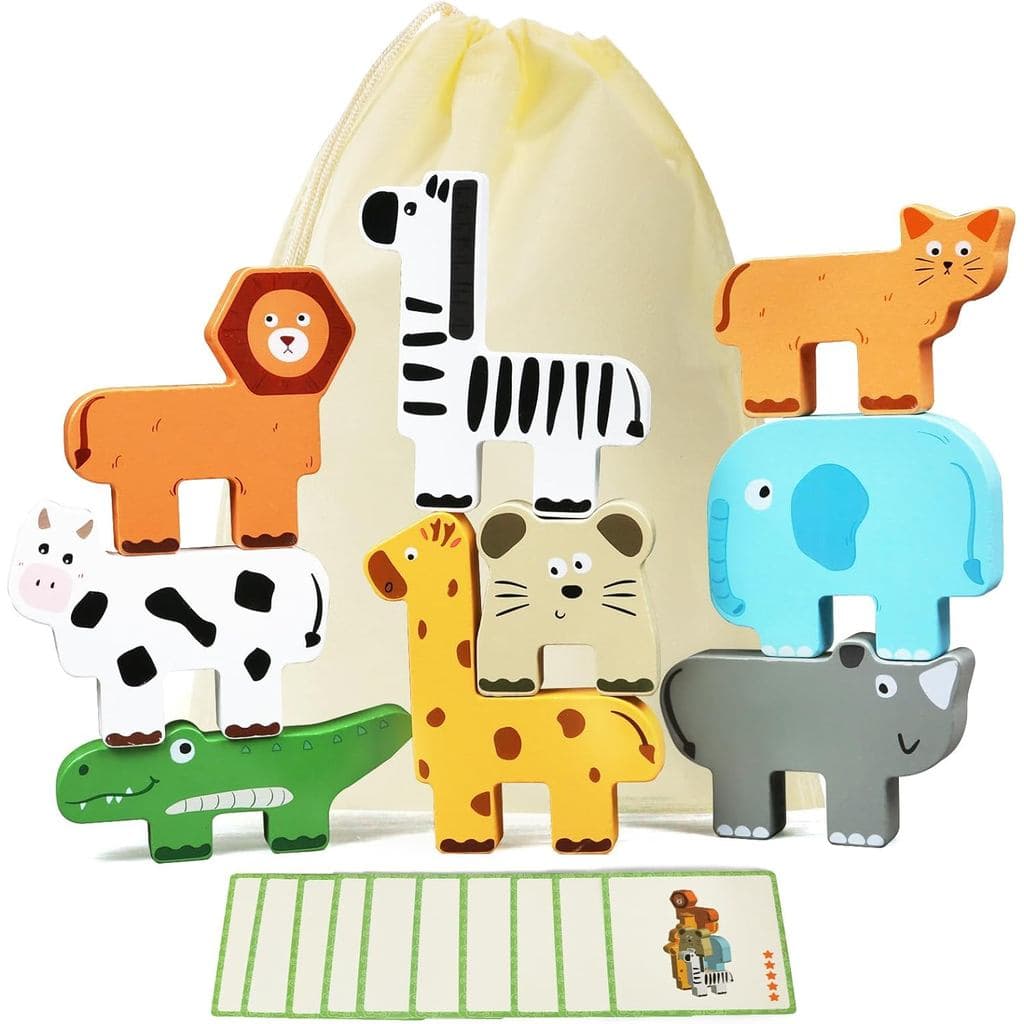 Brinquedo De Quebra-Cabeça De Empilhamento De Animais De Madeira , Empilhador De Blocos De Zoológico De Equilíbrio Educa