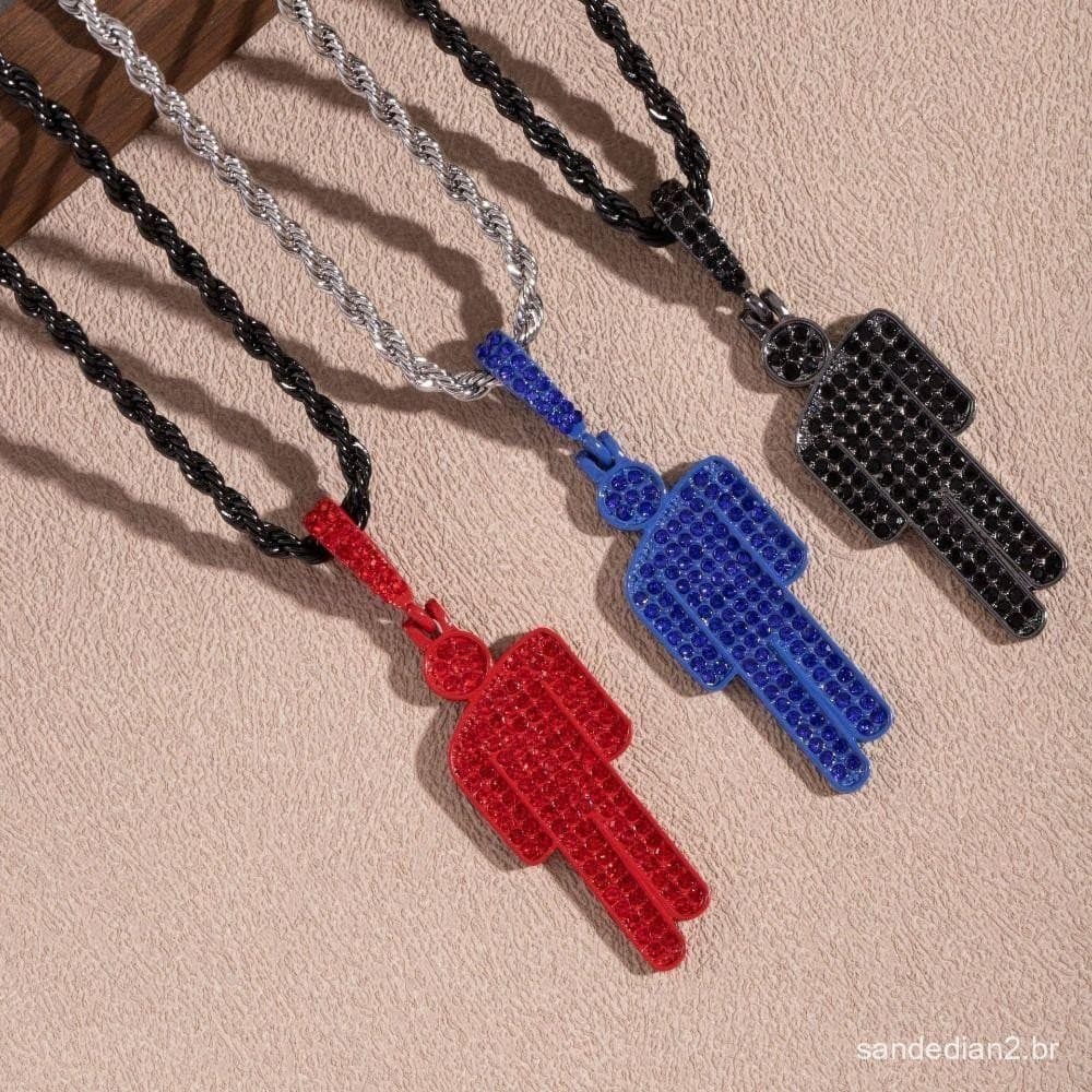 Pingente YVEFAT Little Man, Colar Moderno e Luxuoso com Strass e Cabeça Inclinada 61VE