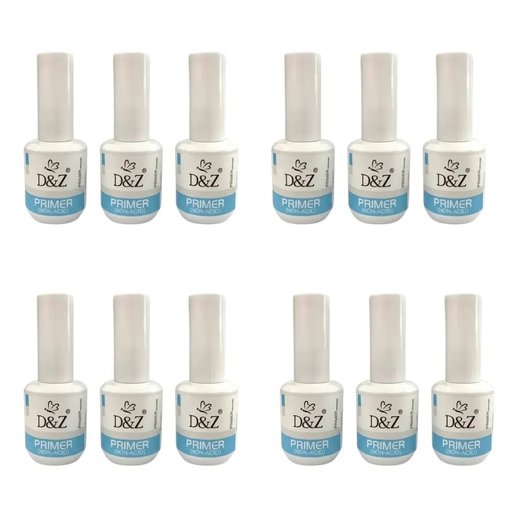 Kit 12 Primer D&z 15ml - Não Àcido Para Unhas De Gel E Fibra Sem Acido Alongamento