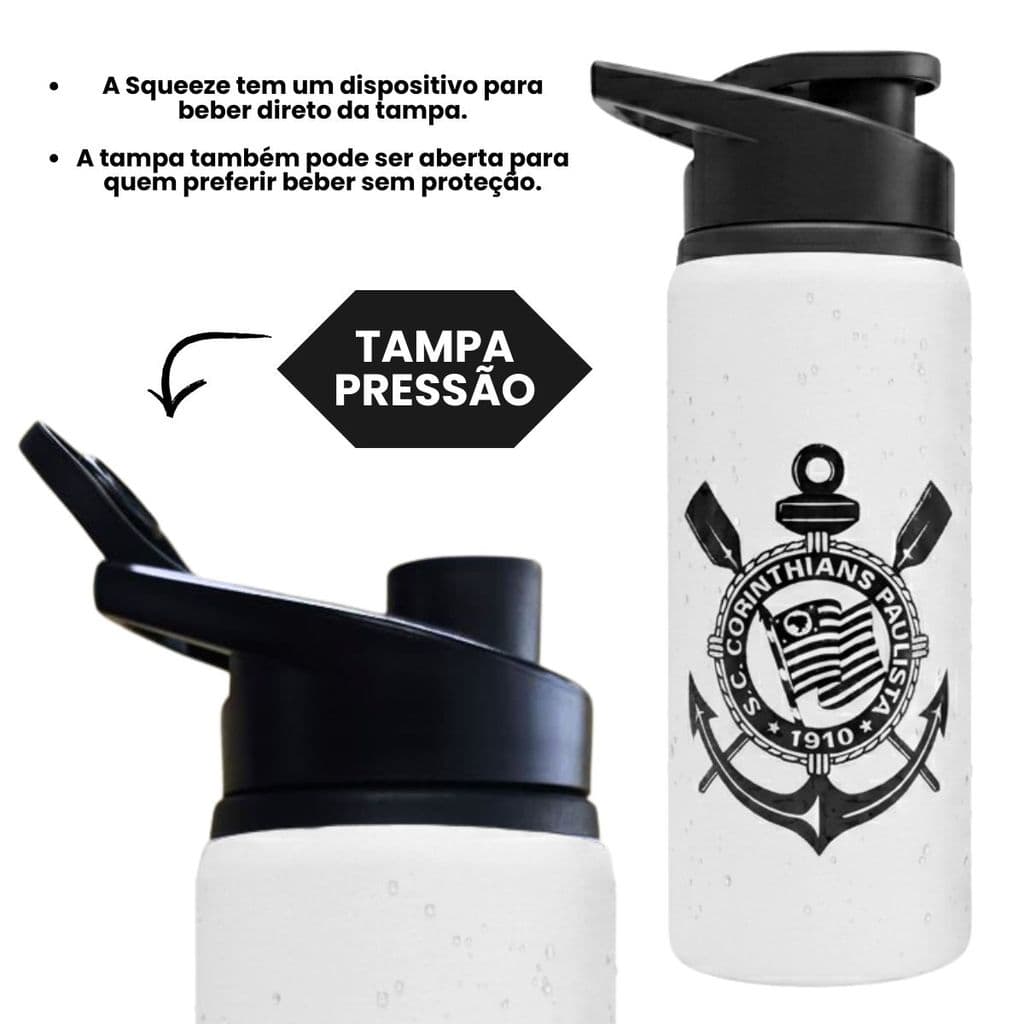 Garrafa Squeeze De Time Com Nome Personalizada Timão 600ml Alumínio Com Alça Para Academia Treino