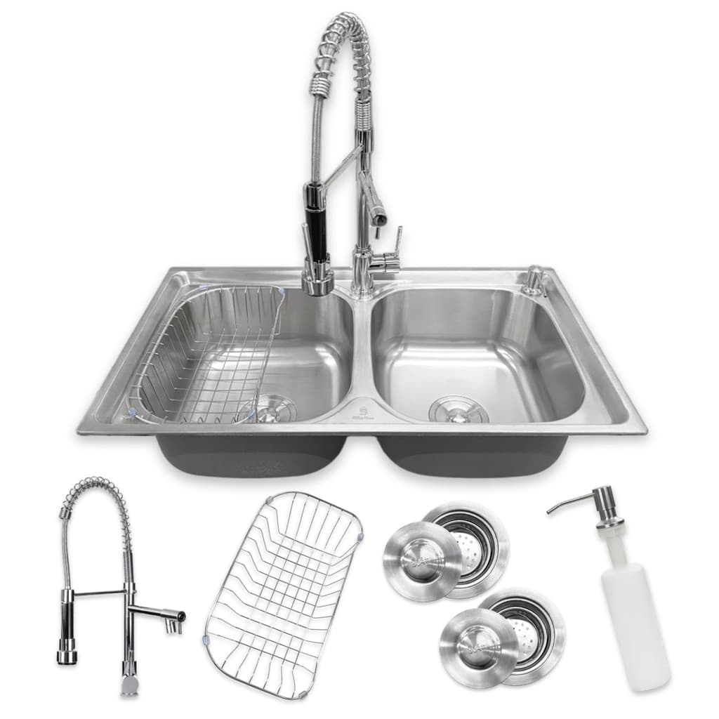 Kit Cuba Dupla Gourmet Cozinha 78x43cm Aço Inox 304 + Torneira Ducha Flexível Gourmet 50cm