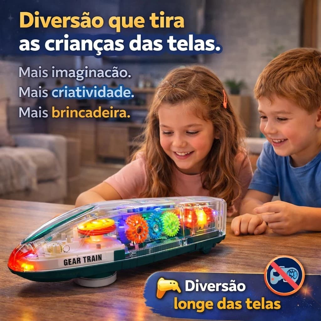 Trem transparente educativo engrenagens funcionais interativo coordenação motora infantil