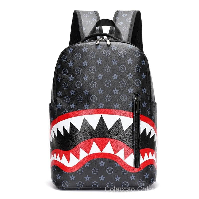 Mochila para Homens Nova Impressão de Dentes de Boca de Tubarão para Estudantes do Ensino Médio e Moda de Viagem de Laze