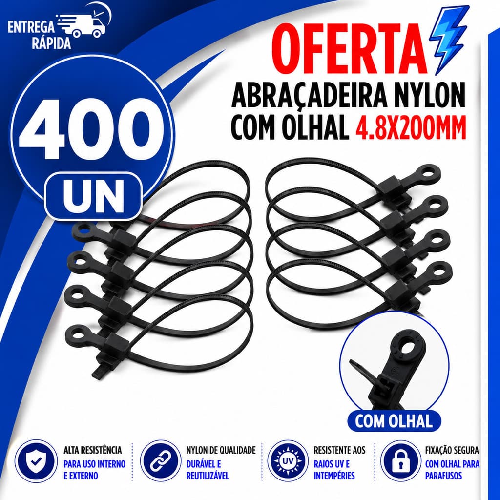 400 Un Cintas Nylon 4,8x200mm Preta Olhal Presilhas Enforca Gato Pro