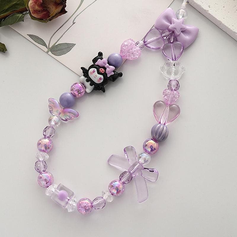 Decorador Sanrio Hello Kitty Frisado Telefone Corrente Cinta Kuromi Melodia Cordão Pingente Doce Menina Anti-Perdido Pul