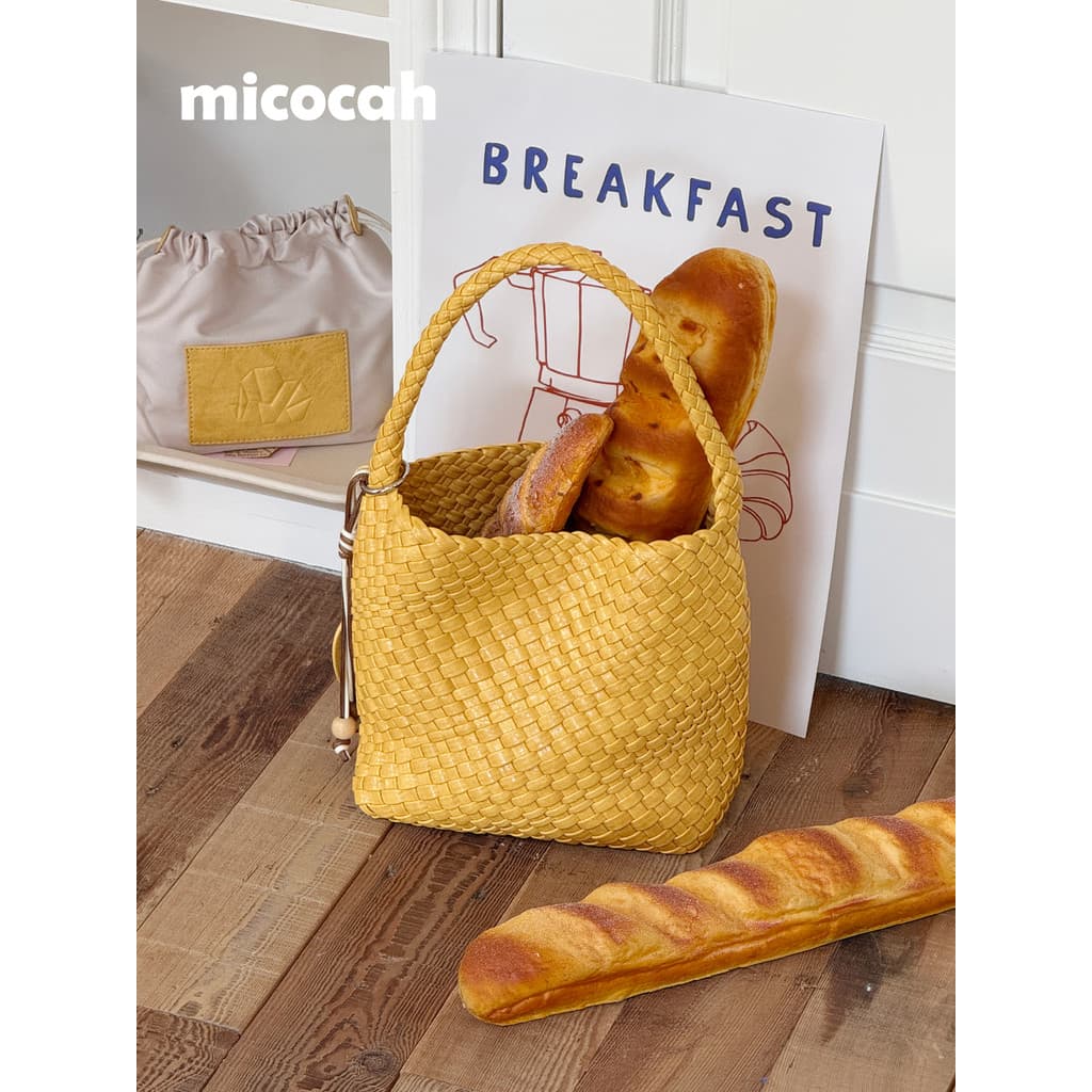 Micocah {Paris Story} Bolsa de couro tecido verão nicho bolsa feminina portátil cesta de vegetais bolsa balde