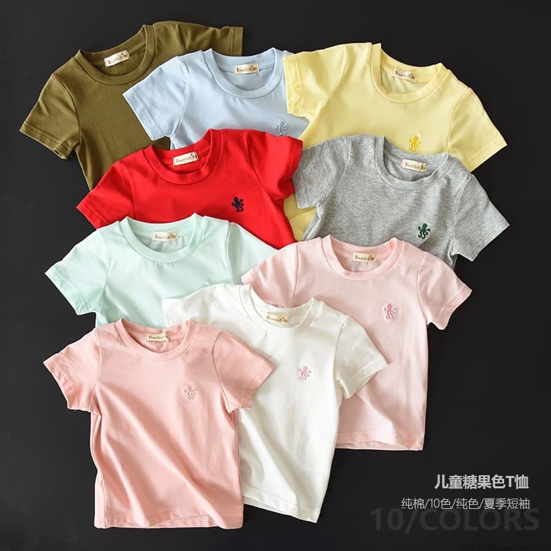 58903 Liquidação Estoque Camiseta infantil de algodão puro não reembolsável de manga curta para meninos e meninas