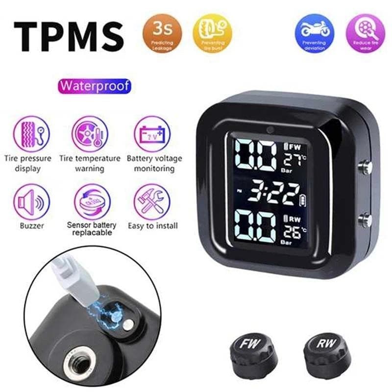 Sensores Externos De Pressão Dos Pneus Da Motocicleta Energia Solar TPMS Sistema Monitoramento Alarme Display Digital