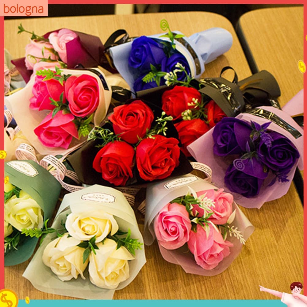 Buquê de rosas artificiais, contendo 3 botões, adequado como presente para o Dia dos Namorados.