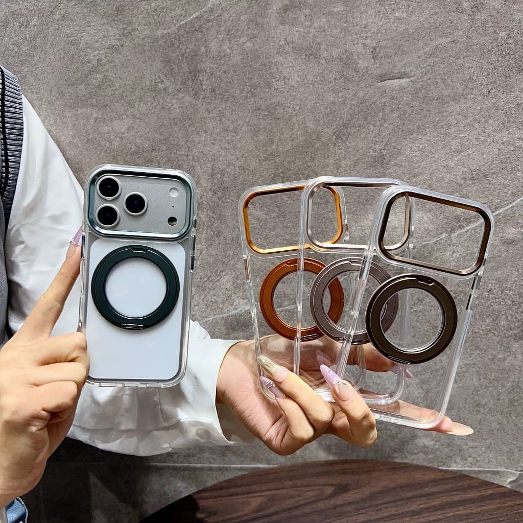 Capa Alta Transparência com Anel Magnético 360° | Suporte Integrado e Anti-Queda Para IPHONE11~ 17 Pro Max