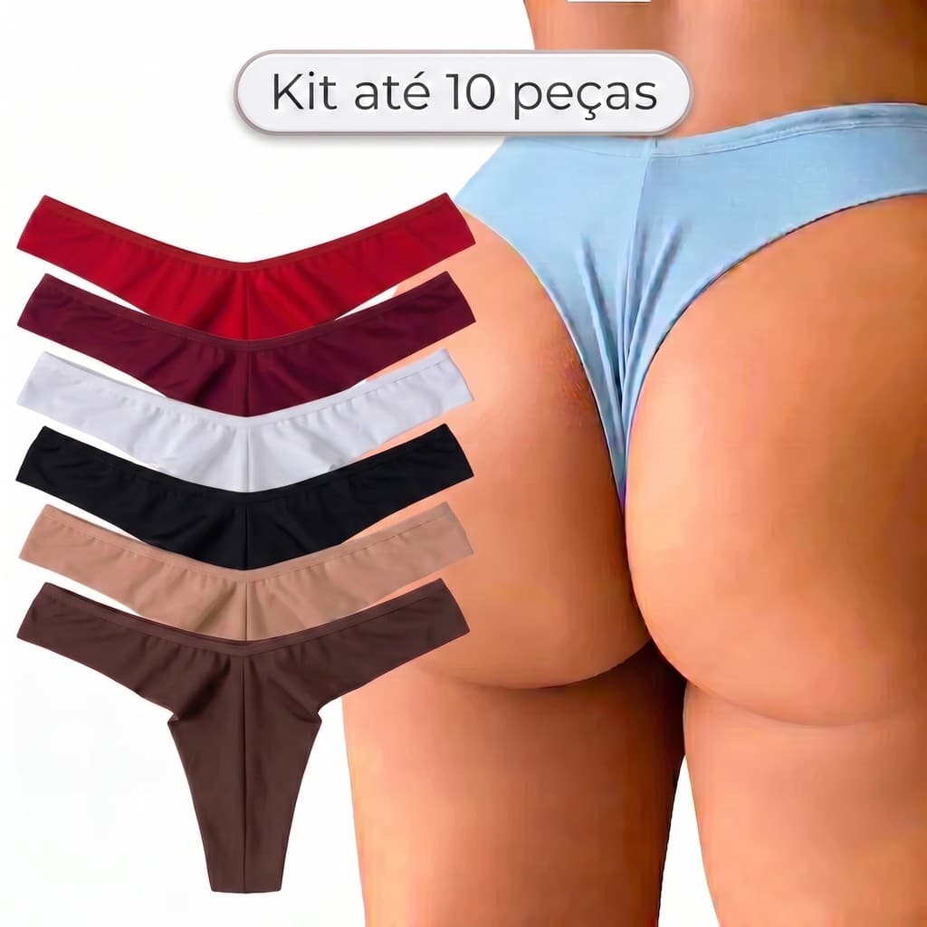 Kit Até 10 Calcinhas Tanga Fio Duplo Microfibra Levanta bum bum Não Marca Roupa