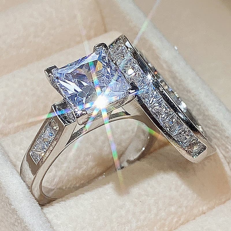 Conjunto De Anéis De Casal De Zircão Quadrado Feminino Popular