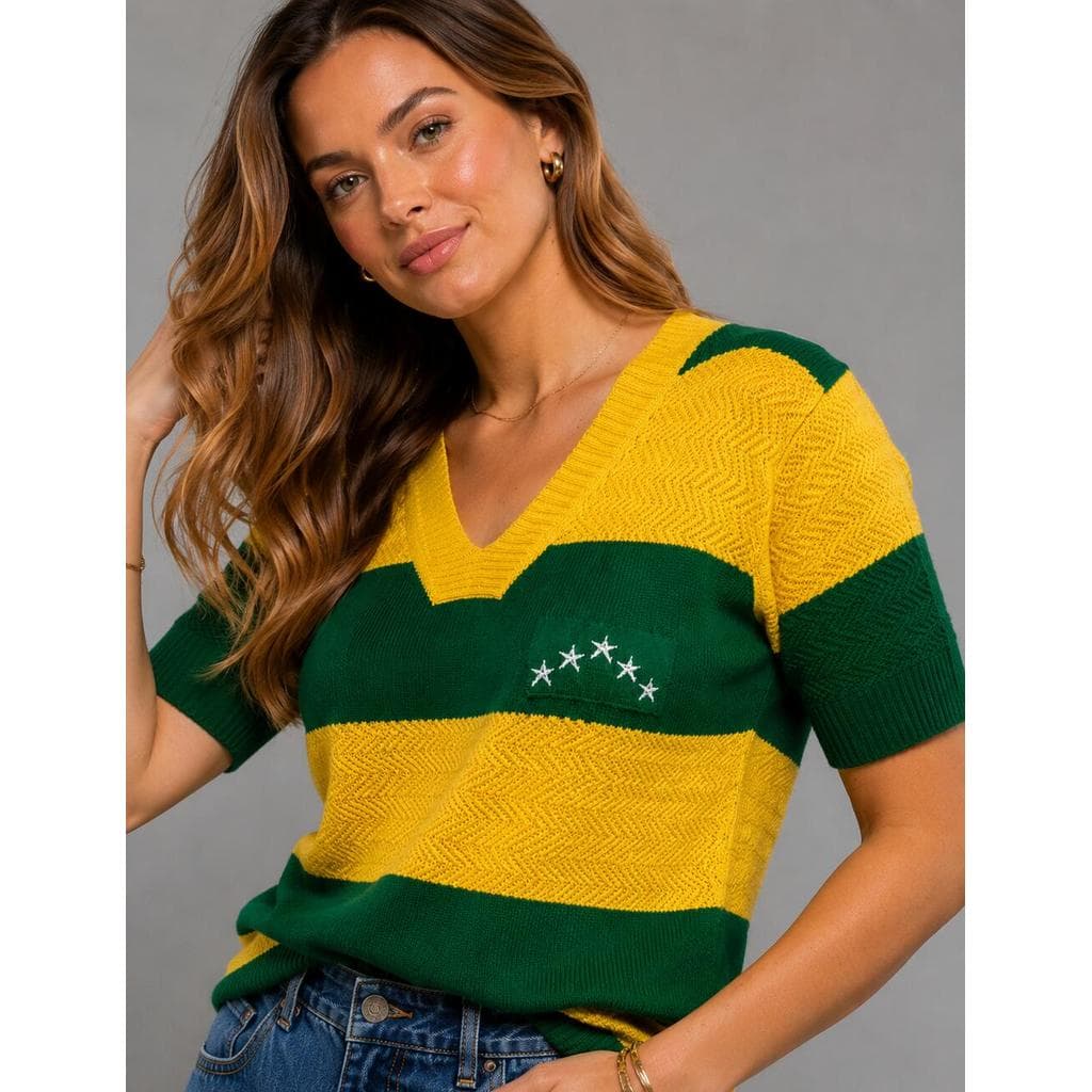 Blusa Tricot Brasil Listrada Verde E Amarelo Salvatore