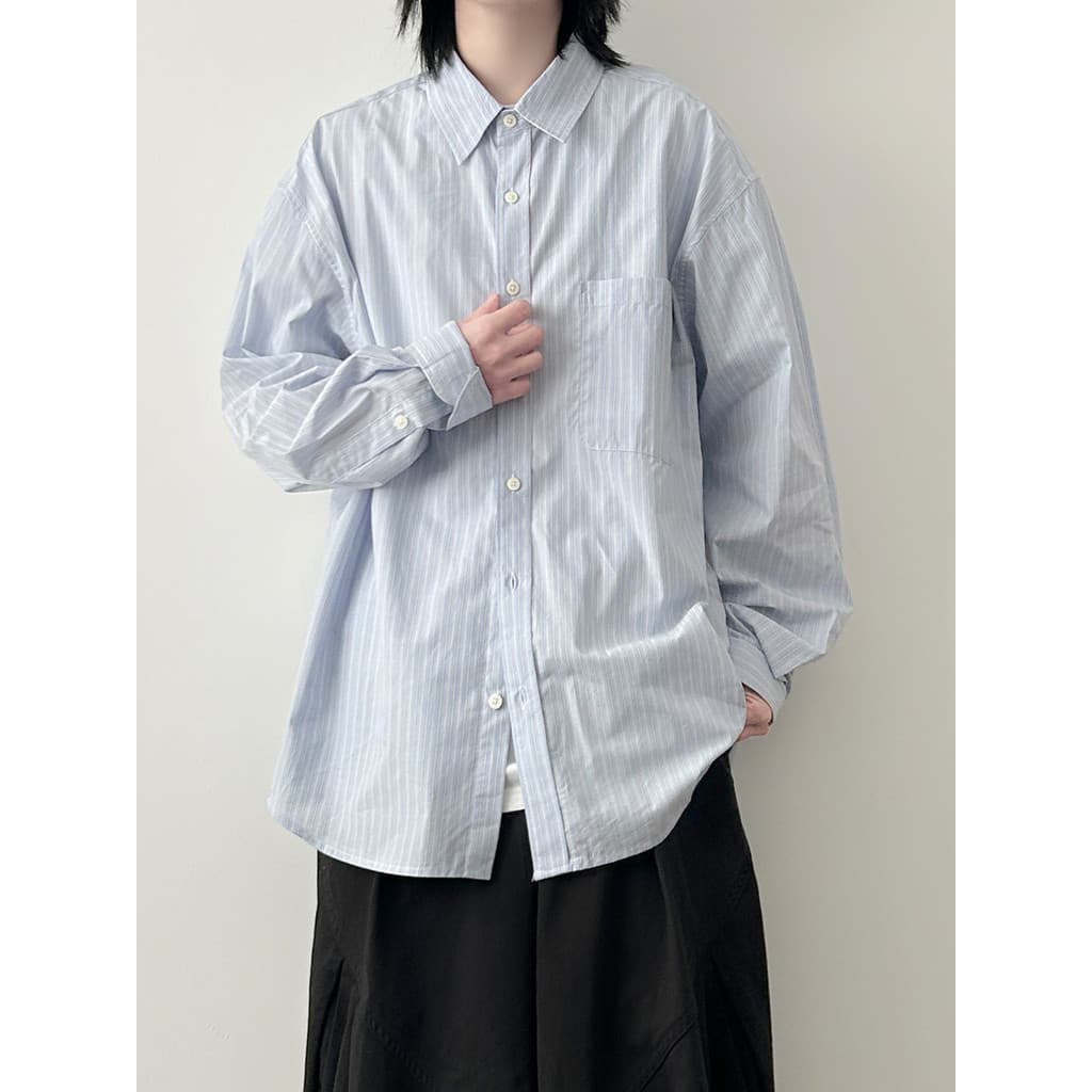 2026 primavera outono novo estilo japonês Retro luz azul listrado Workwear camisa estilo Preppy masculino feminino Casua