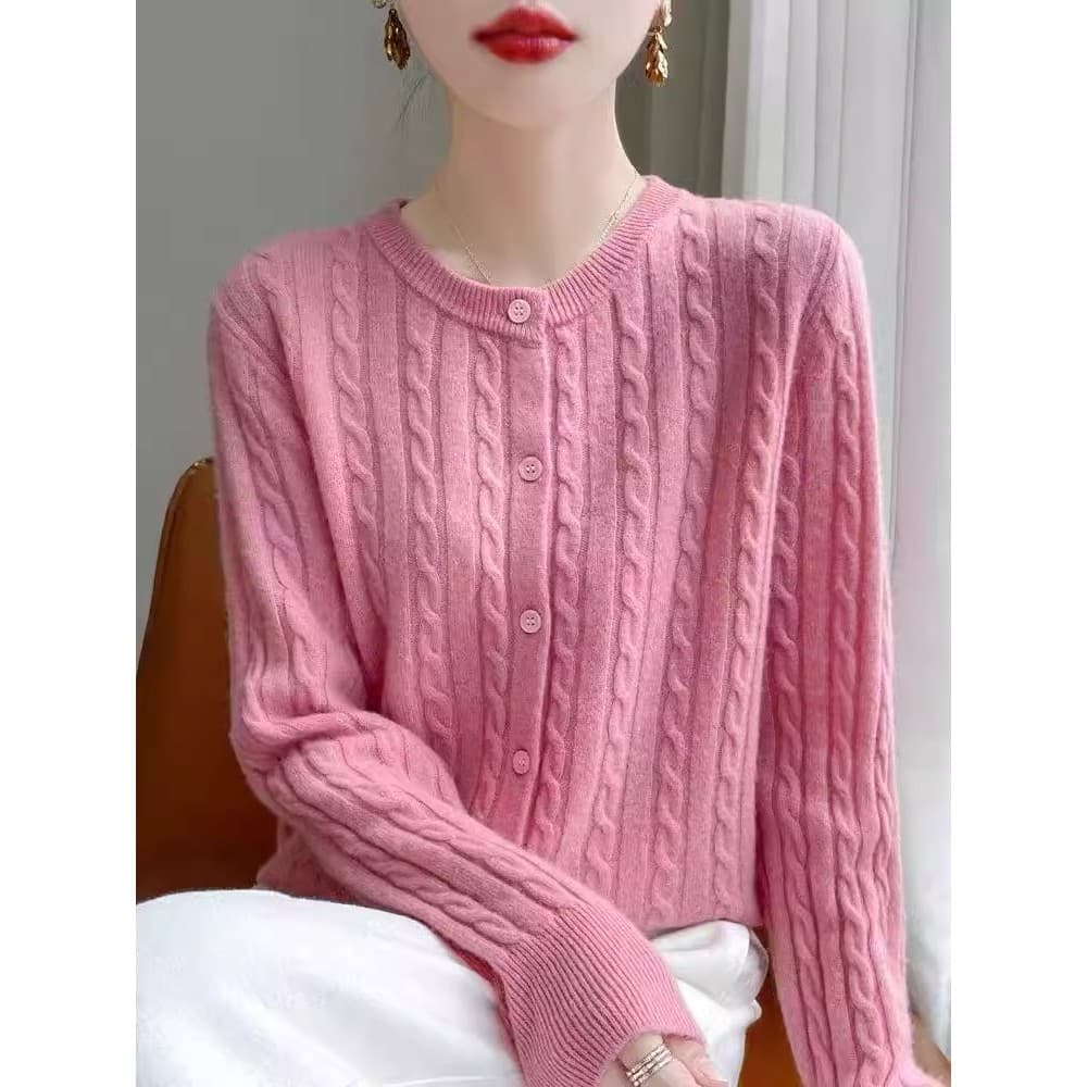2024 outono inverno novo estilo bordado malha Cardigan feminino em torno do pescoço solto torção camisola jaqueta Design