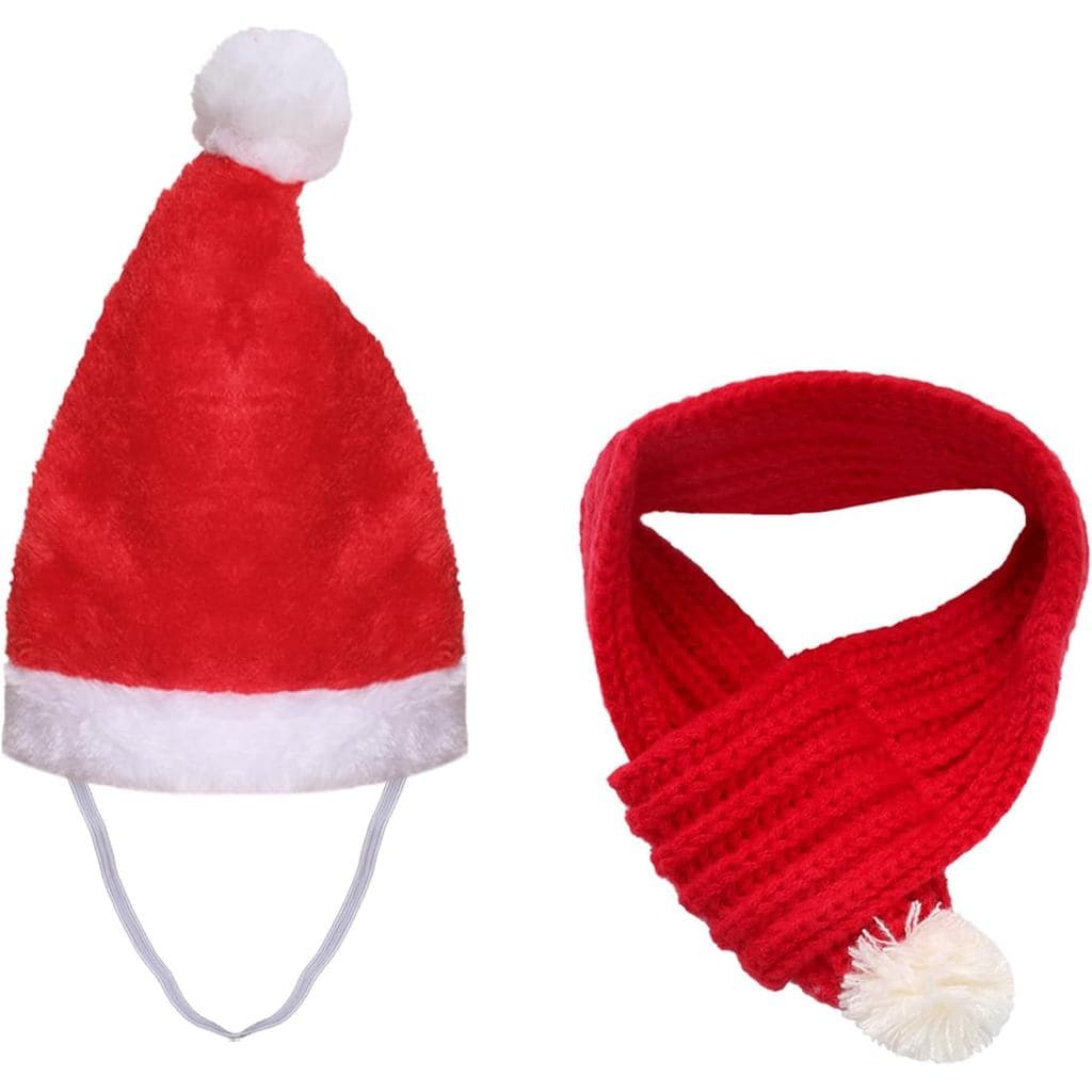 Conjunto de 2 Peças: Chapéu de Papai Noel e Cachecol para Cães, Roupa de Natal para Cães, Chapéu de Papai Noel Ajustável