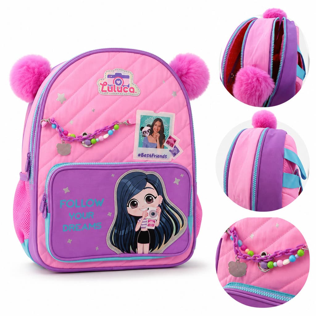 Mochila Infantil Rosa Luluca Escolar Pompom