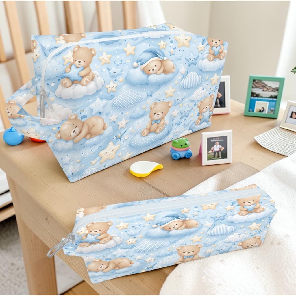 Necessaire Estojo Infantil Personalizada Ursinho Azul Bebê Bolsa Organizadora Porta Objetos Maternidade Fofa Delicada