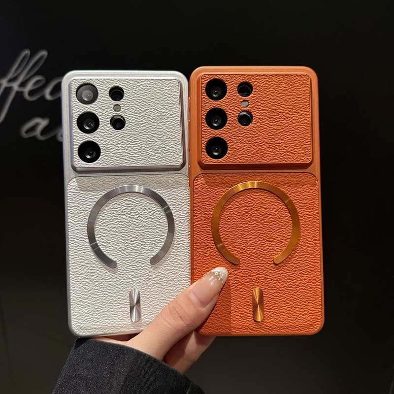 Capa de Telefone Magnética de Couro, Compatível com Samsung S26 Ultra S25 Plus S24 FE, Proteção de Lente S24