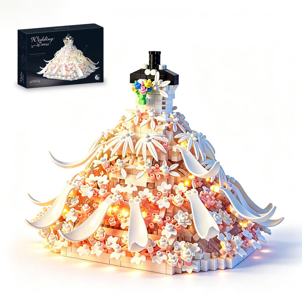 Blocos Montáveis Vestido de Noiva Branco com LED Presente Romântico