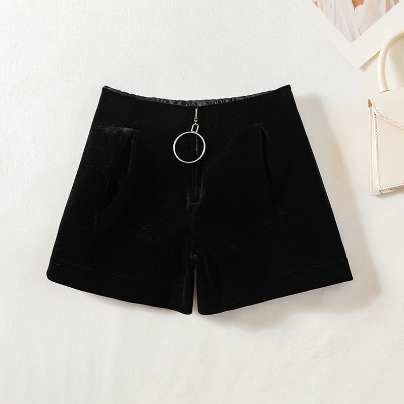 Shorts de veludo dourado feminino 2025 inverno novo estilo cintura alta exterior botas calças All-Match cintura alta sol