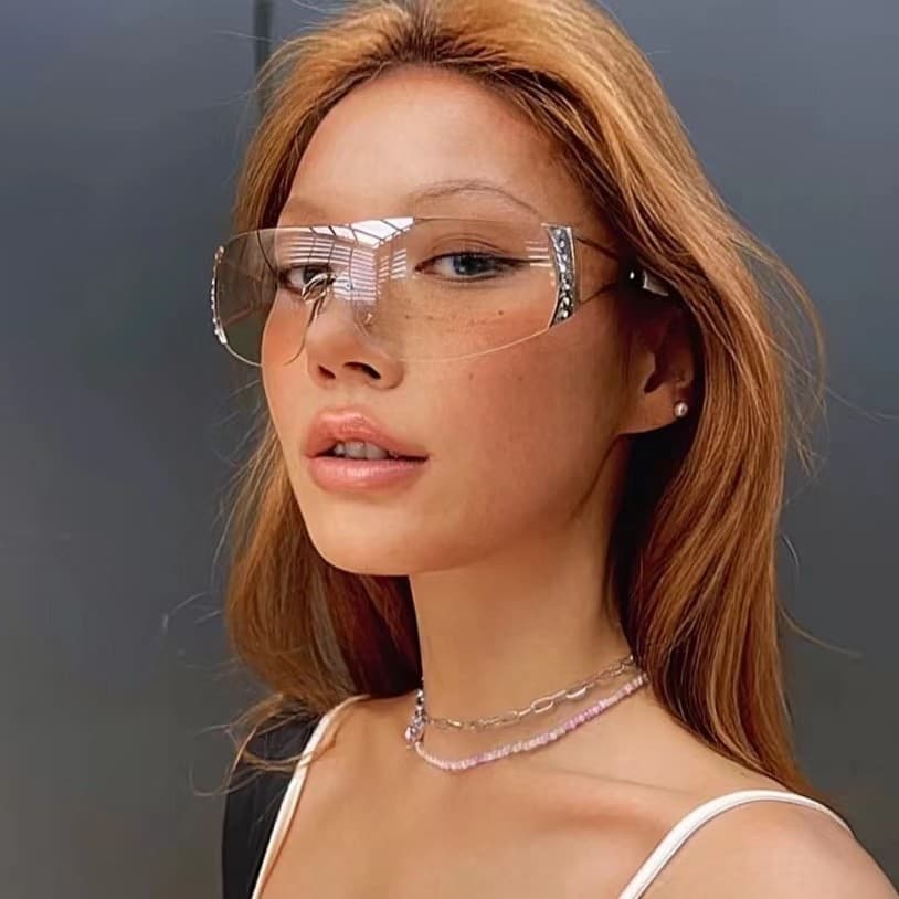 Diamante siameses Retro espelho prata reflexivo óculos de sol Millennium Medieval y2k menina quente frito rua óculos de