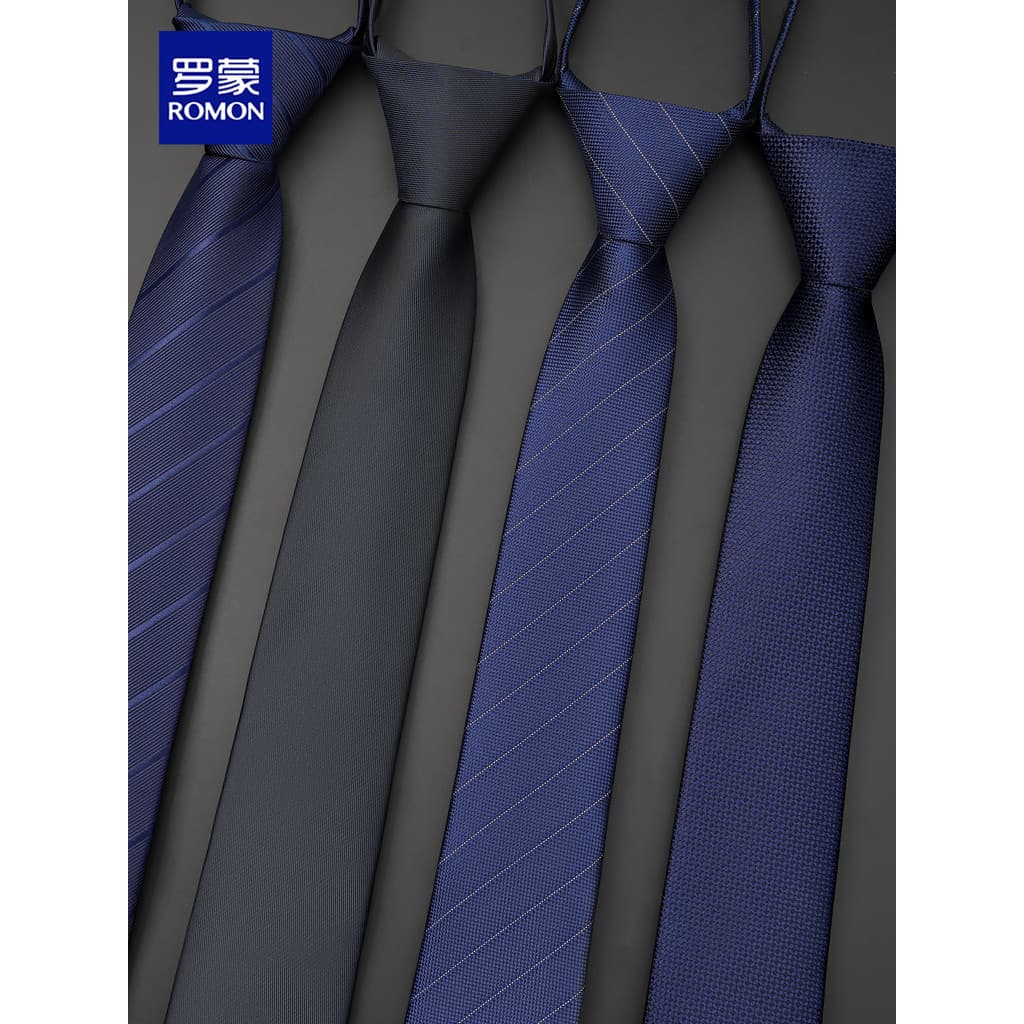 Lomon gravata estreita masculina sem nó versão coreana estilo zíper terno Formal negócios high-end azul preto listras hi