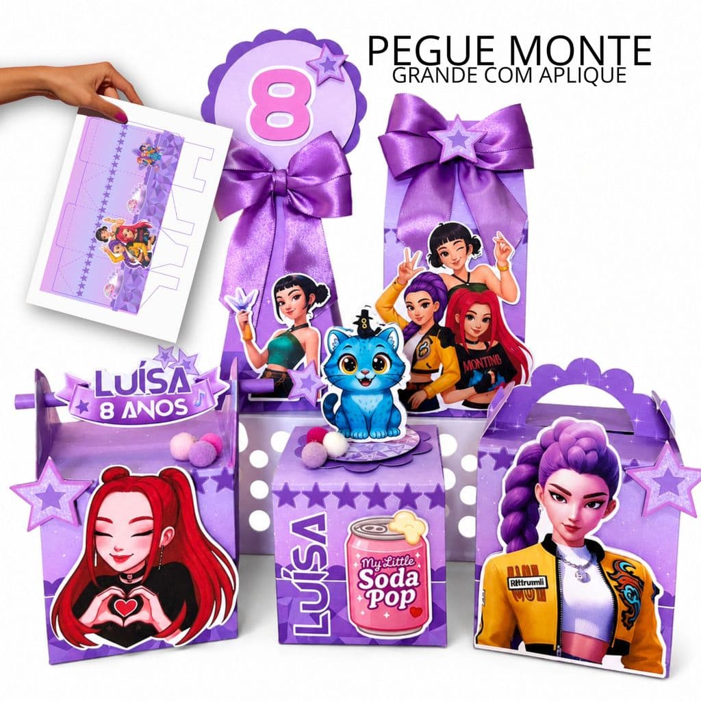 COM NOME | FESTA GUERREIRAS DO K-POP Kit Completo 200 Lembrancinha Personalizada | Papel Foto Brilho