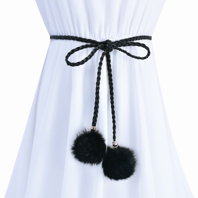 PU tecido bola de pele de coelho cinto decorativo pele cintura corrente versão coreana moda senhoras All-Match casaco ve