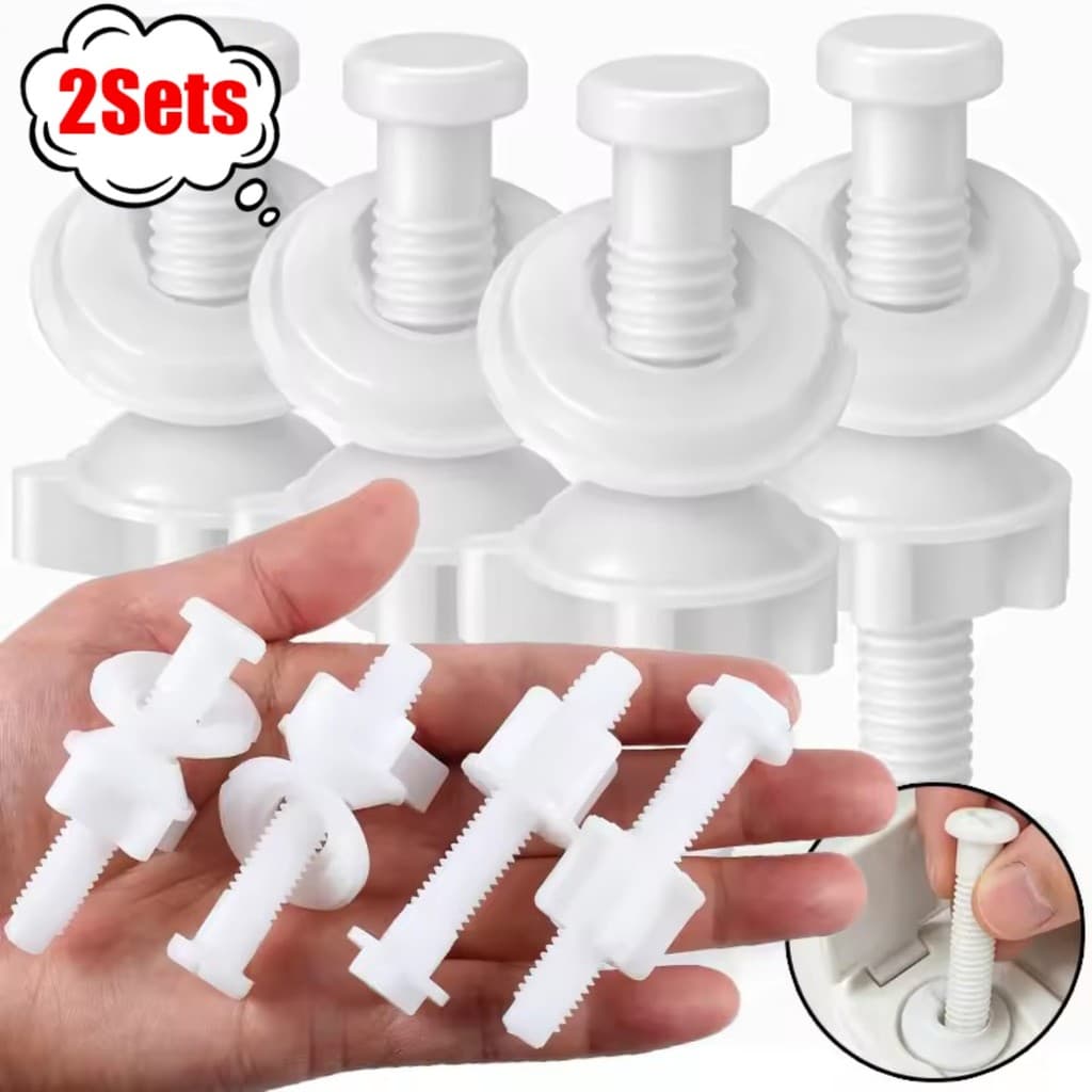 2 Conjuntos De Parafuso De Fixação De Assento De Vaso Sanitário De Plástico Branco , Travamento Com Porca De Arruela , A