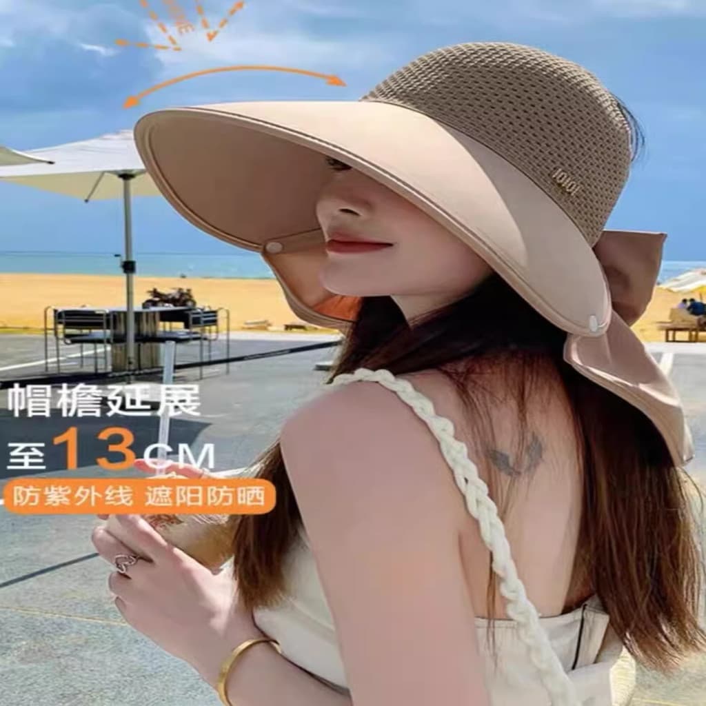 Xale pescoço proteção grande borda pára-sol chapéu de sol feminino 2026 novo estilo viagem ao ar livre montanhismo cicli