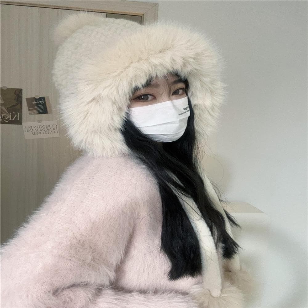 Versão coreana macio bonito bola de pelúcia Lei Feng chapéu feminino inverno ao ar livre nordeste pelúcia à prova de ven