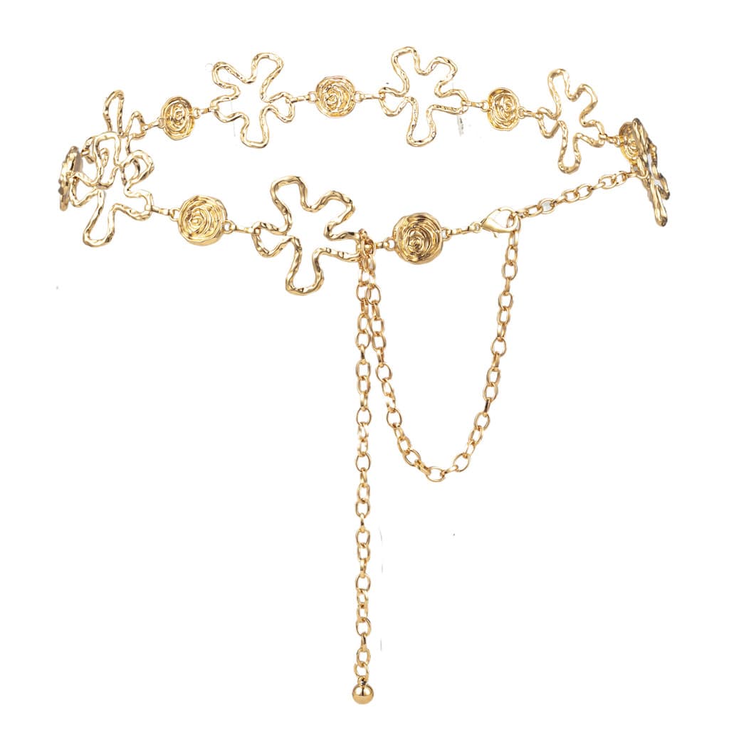 Arma fria Retro Metal oco flor corrente estilo étnico corpo corrente Casual decoração costura cintura corrente feminina