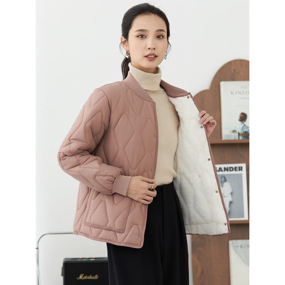 Jaqueta acolchoada feminina forro de lã gola de beisebol roupa interna pequena jaqueta acolchoada outono inverno quente