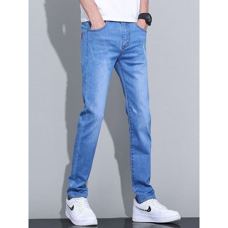 2025 novo estilo cabido Jeans masculino estiramento calças casuais rua Wear juventude tendência All-Match fino-ajuste ve