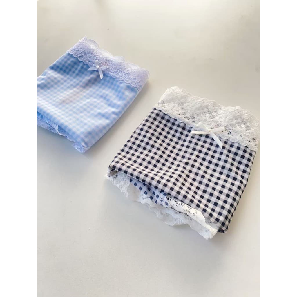 Retro azul branco xadrez calcinha de renda feminina rosa menina leite seda menina confortável cuecas de cintura baixa