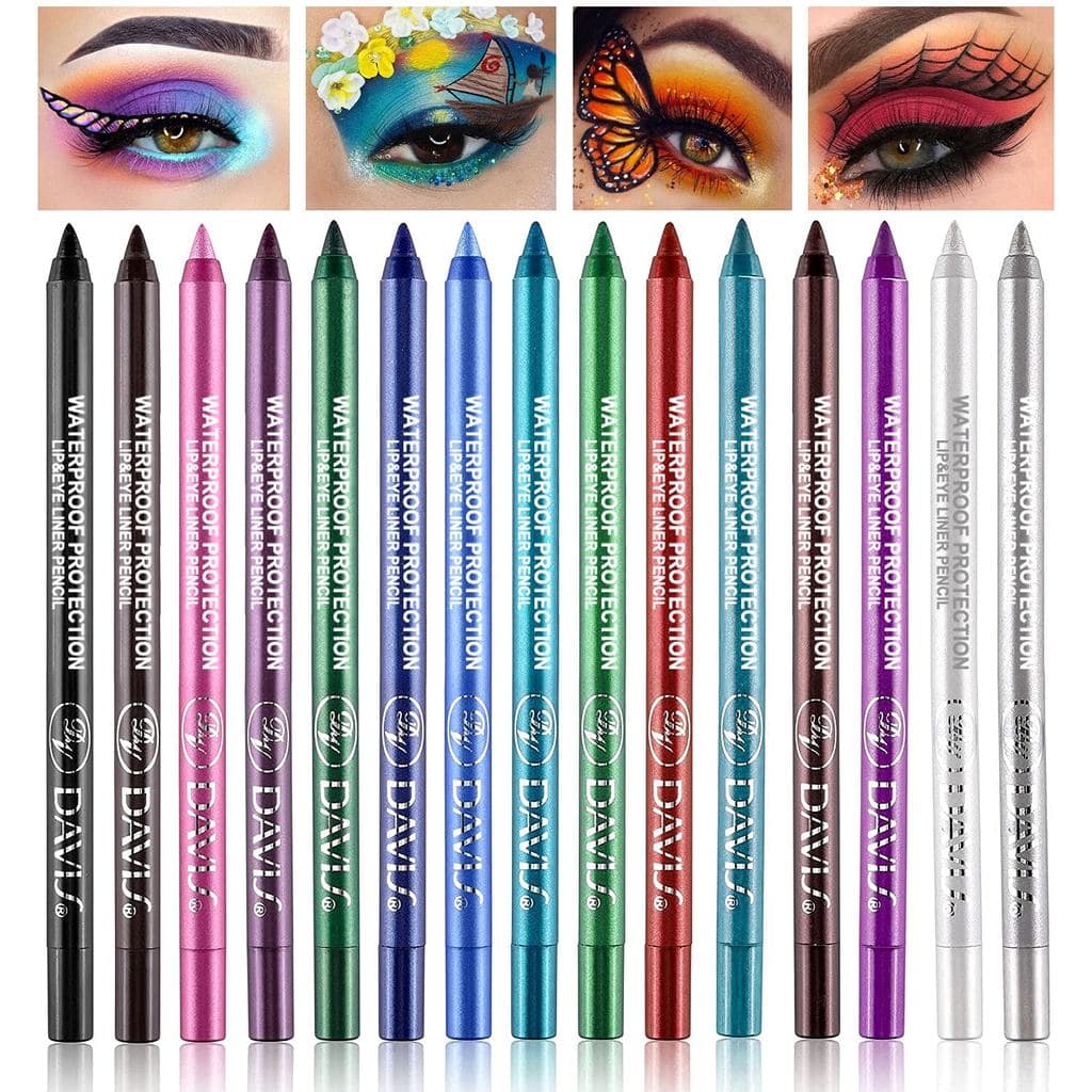LemonSac Conjunto de 15 Canetas Delineadoras Coloridas, Lápis de Sombra para Olhos, Delineador com Brilho Perolado e Met