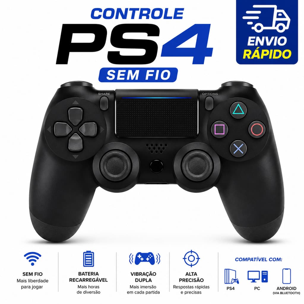 Controle sem fio Bluetooth Compatível PS4/PC/ANDROID ENVIO FULL