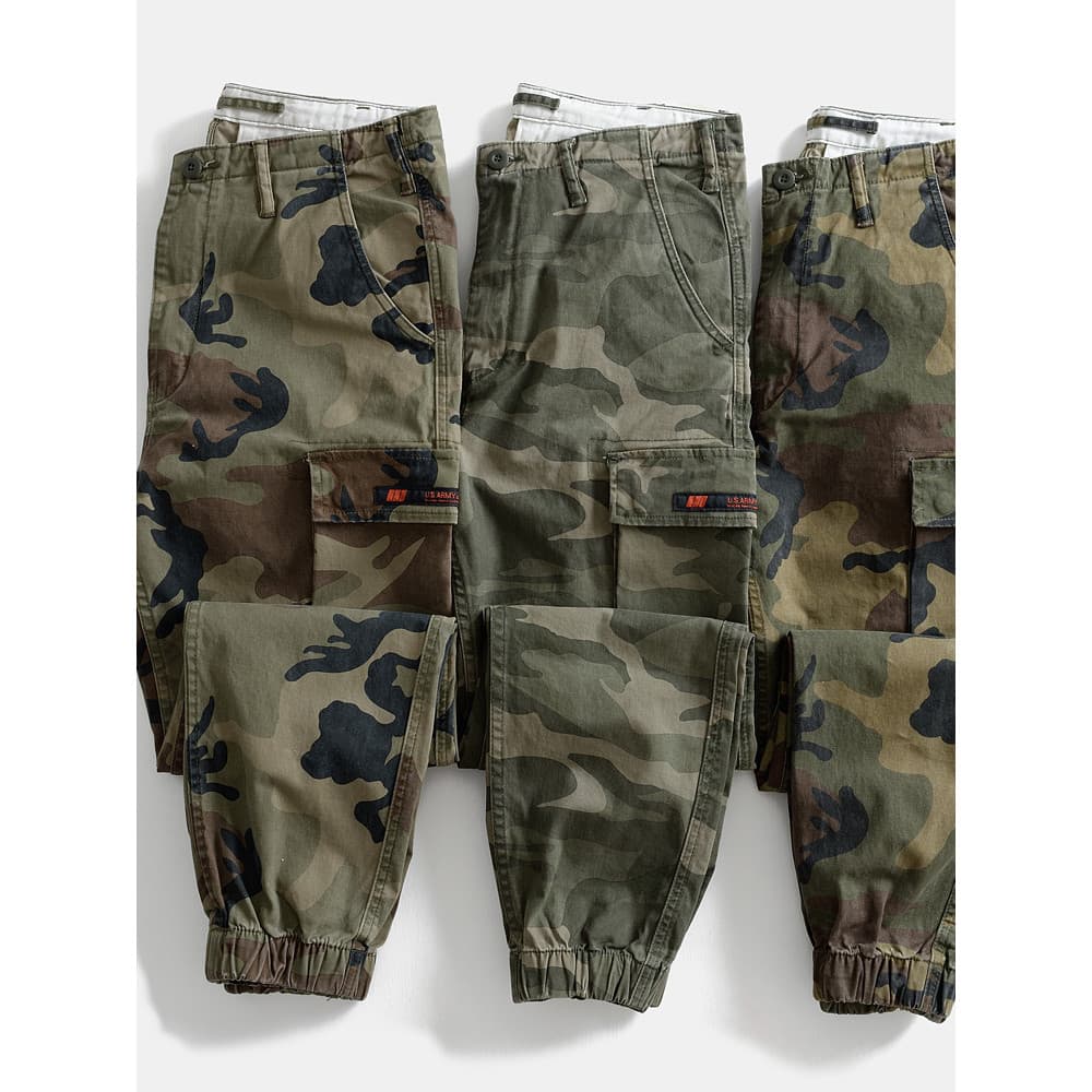 Pesado Retro lavado Micro-estretch camuflagem Leggings outono inverno solto Multi-saco macacão magro Casual