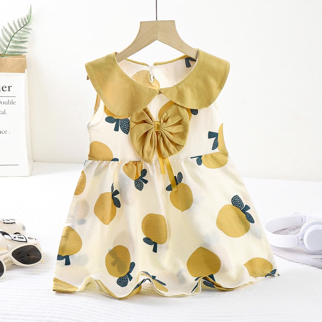 Nuvem algodão boneca colarinho vestido verão novo estilo fresco impresso arco vestido de princesa crianças respirável bo