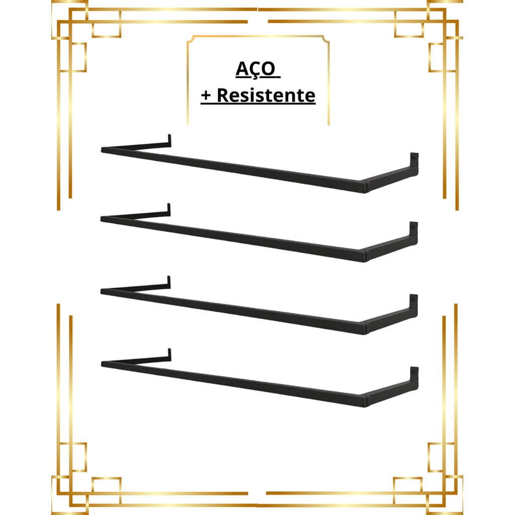 4 Araras De Parede 60cm Cabideiro Aço Resistente Organizador de Roupas Loja Closet Quarto