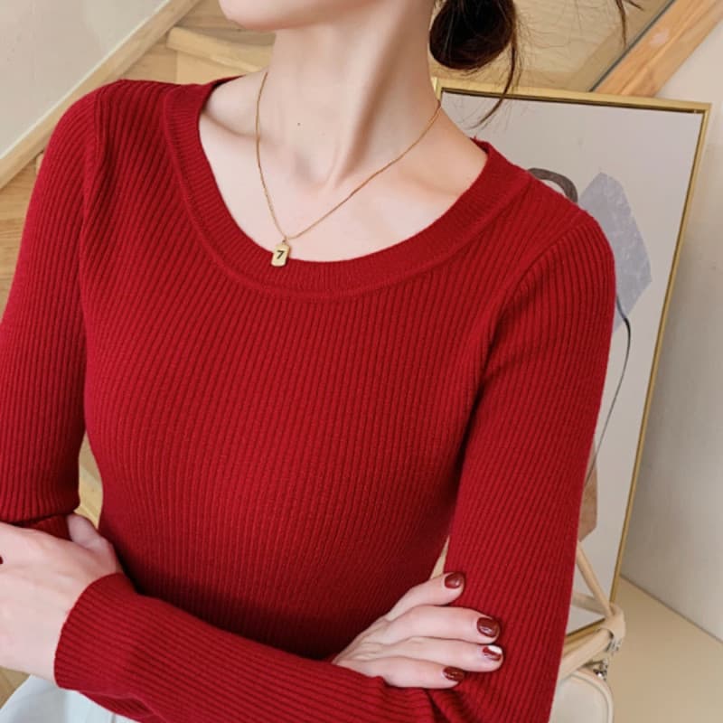 Outono inverno tamanho grande em torno do pescoço pulôver camisola feminina camisa de fundo feminino cor sólida versão c