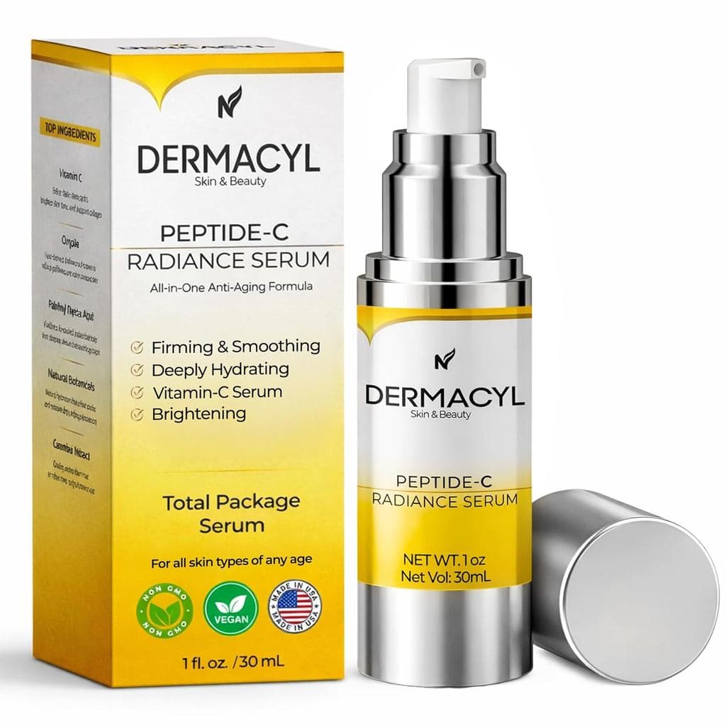 Sérum Facial Dermacyl com Vitamina C - Pacote Completo de Sérum com Peptídeos e Ácido Hialurônico - Fórmula de Vitaminas