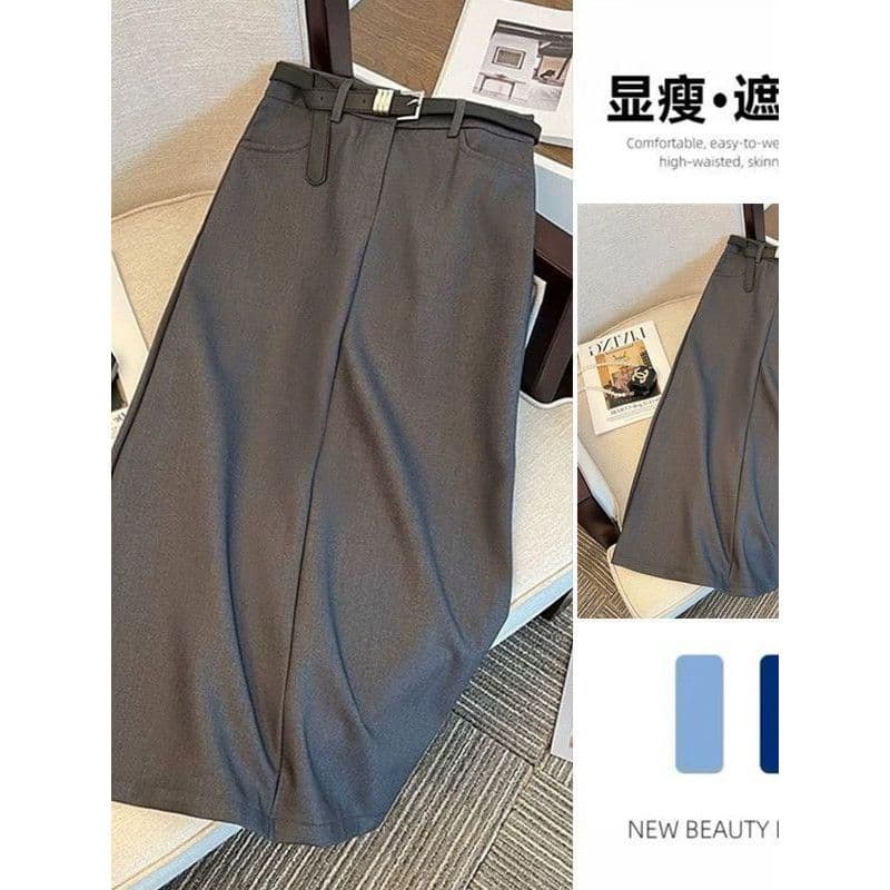 Saia cinza feminina verão estilo fino tamanho grande gordura mm cintura alta mais magro olhar forma pêra volta fenda ter