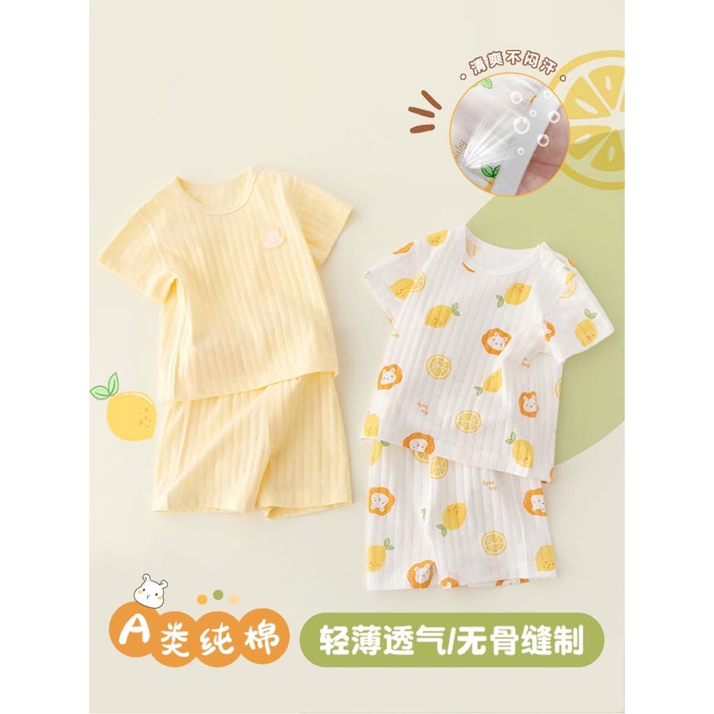 Conjunto de roupas de verão para bebês, roupa íntima de algodão puro, pijama infantil para casa, verão, estilo fino, men