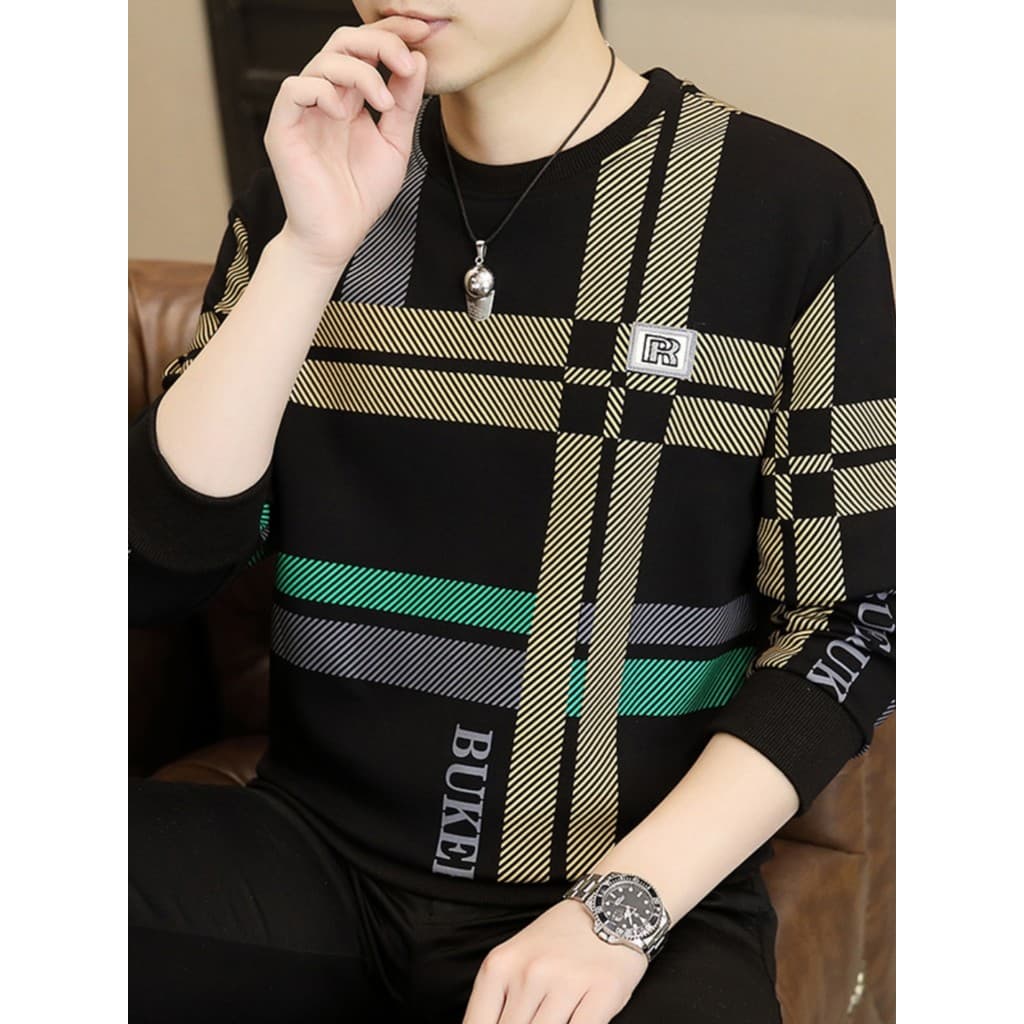High-End moda contraste cor em torno do pescoço moletom masculino 2026 primavera outono novo estilo masculino de manga c