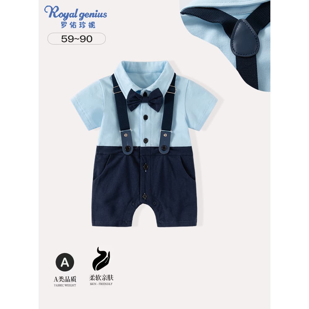 Luoyou Jenny roupas de verão roupas de bebê estilo fino moda cavalheiro estilo ocidental macacão cem dias mês inteiro ro