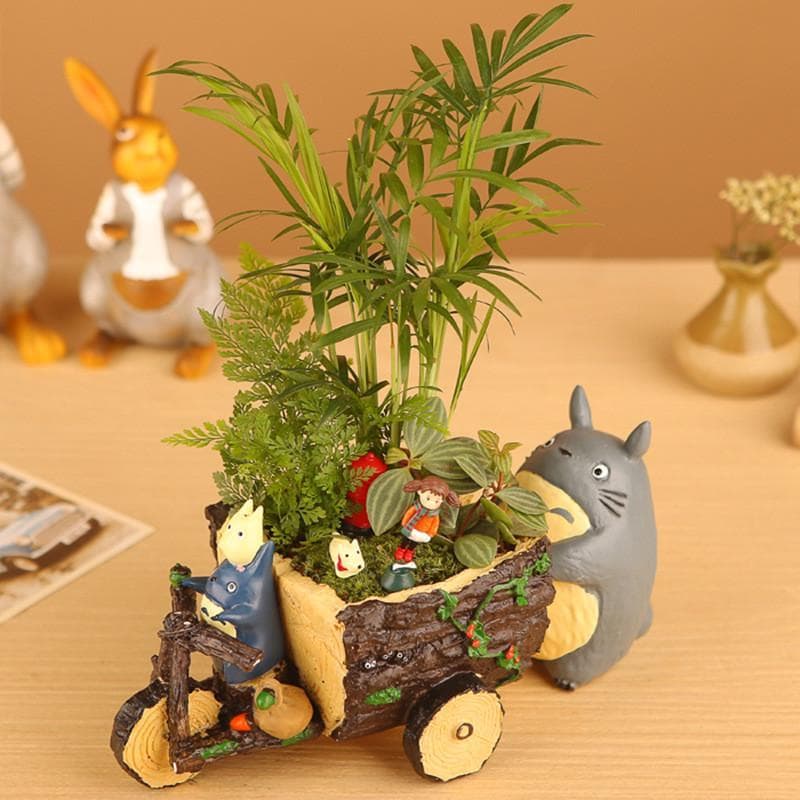 Hayao Miyazaki Dos Desenhos Animados Meu Vizinho Totoro Triciclo Carrinho Vaso de Flores Mão Boneca de Escritório Sucule